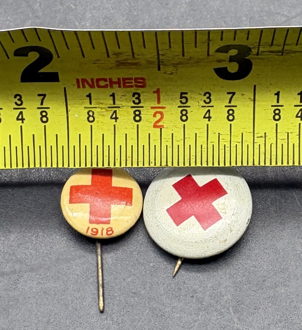 Pair of Antique American Red Cross Pin lot, 1 marked 1918 WW I Collectible Pinback - 6