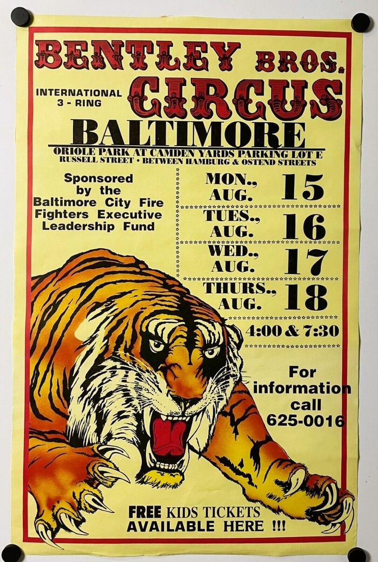 VTG BENTLEY BROS CARNIVAL CIRCUS POSTER Baltimore Orioles Park Camden Yards (1 of 4)