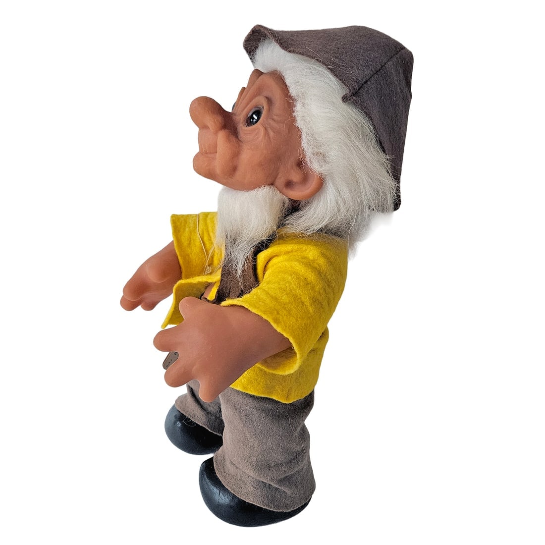 Original Grandpa Norfin Troll Dolls by Thomas Dam 1977 in Yellow and Brown Felt Clothing #7002 - 2