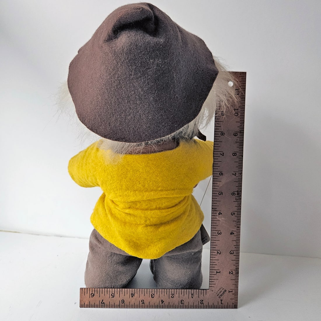 Original Grandpa Norfin Troll Dolls by Thomas Dam 1977 in Yellow and Brown Felt Clothing #7002 - 4