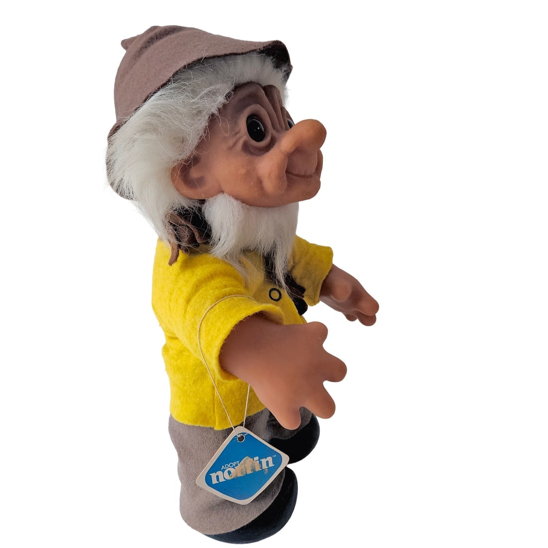 Original Grandpa Norfin Troll Dolls by Thomas Dam 1977 in Yellow and Brown Felt Clothing #7002 - 5