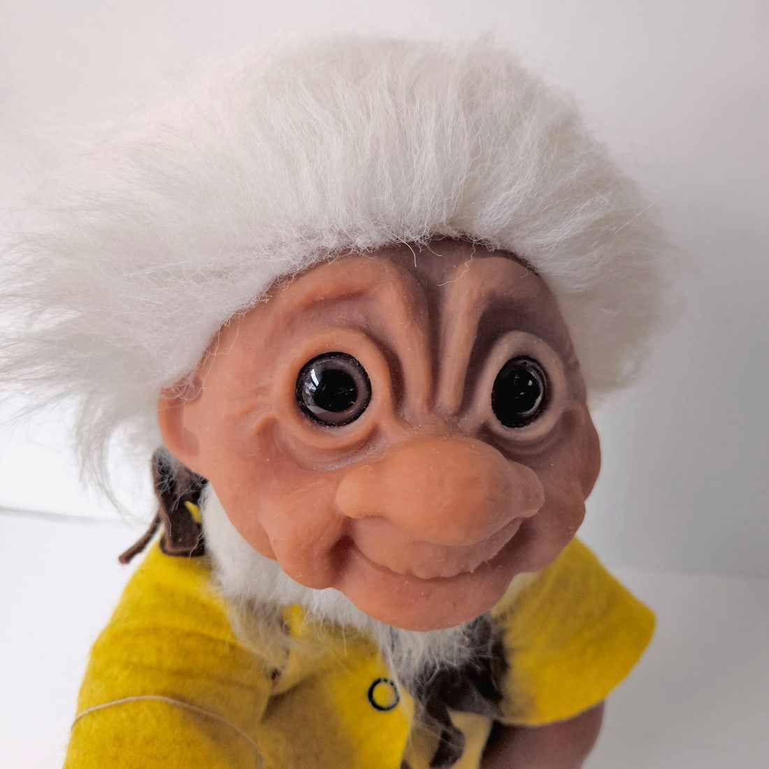 Original Grandpa Norfin Troll Dolls by Thomas Dam 1977 in Yellow and Brown Felt Clothing #7002 - 8