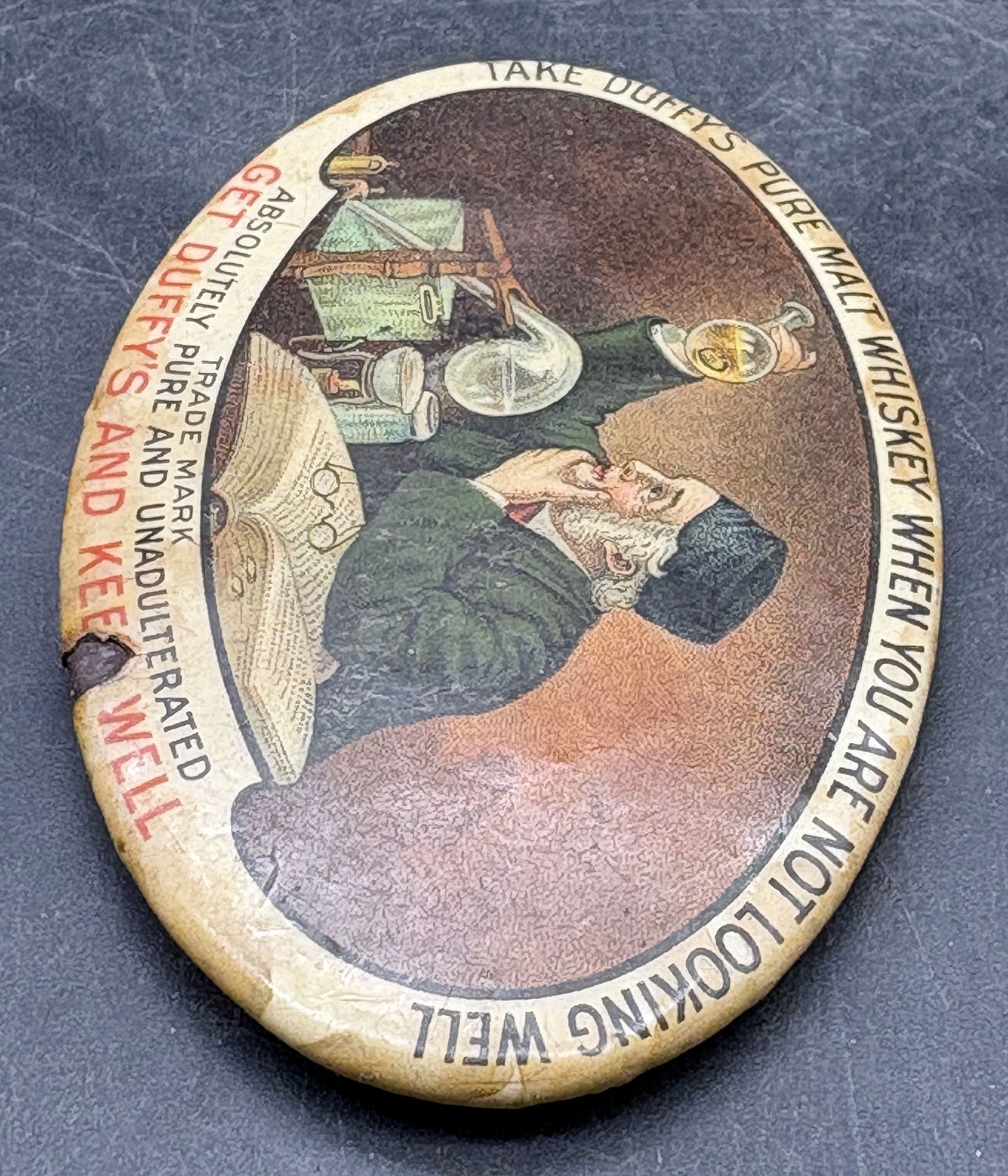 ANTIQUE DUFFY'S PURE MALT WHISKEY Celluloid POCKET MIRROR Advertising - 3