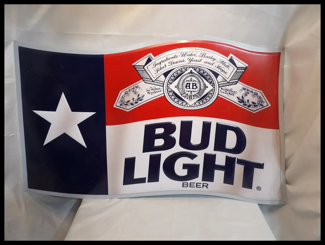 Rare Vintage Bud Light Texas Flag Metal Sign - 2