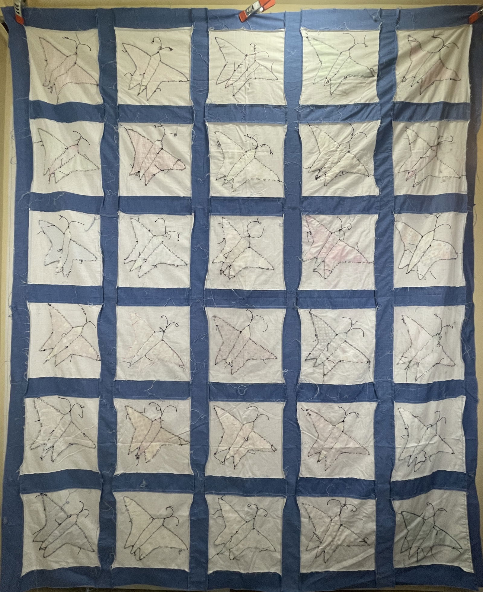 Handmade Butterfly Quilt Top 91 x 76 - 5