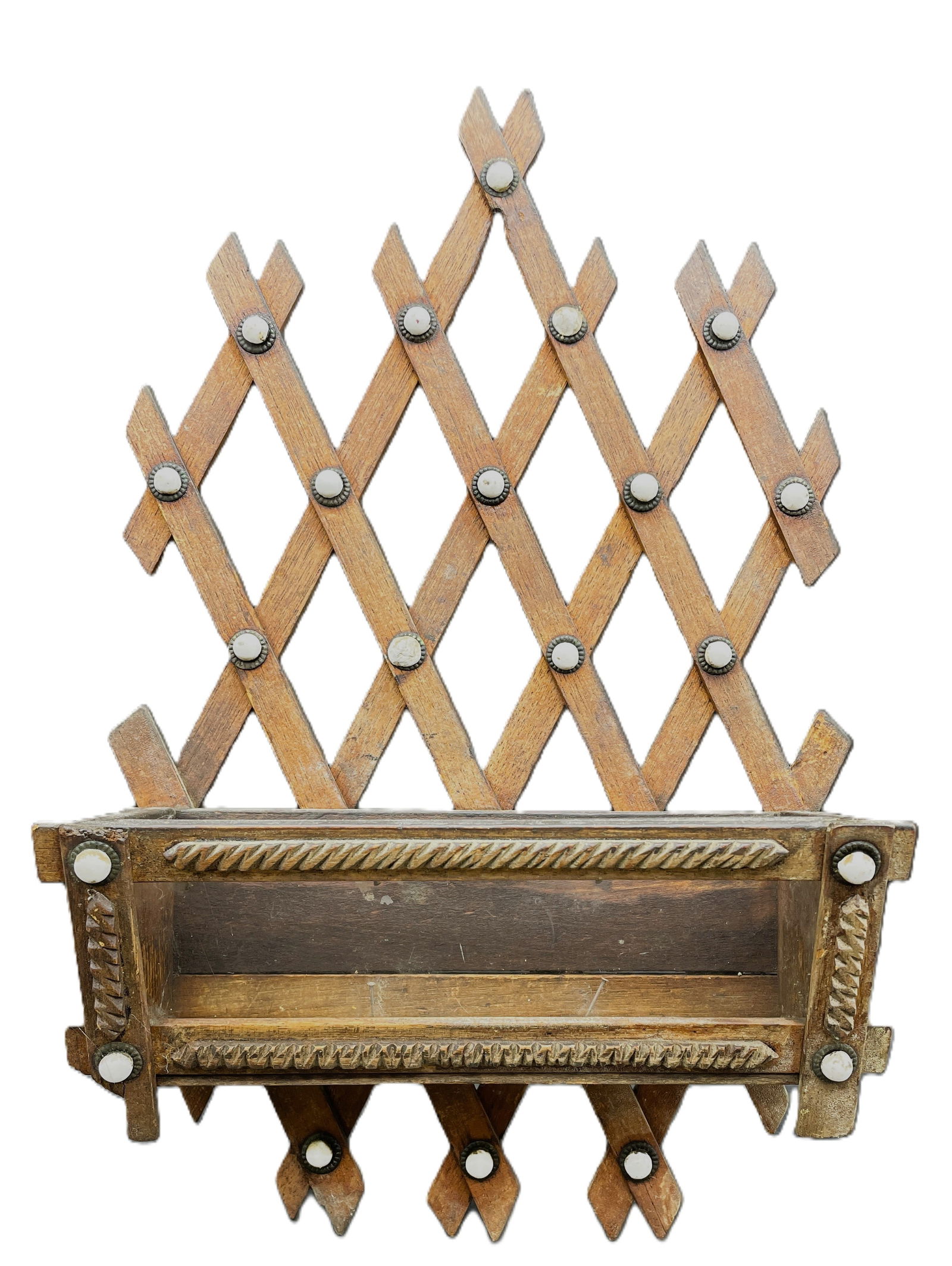 Vintage Wood Tramp Art Butler Wall Mount Rack Holder with Glass Front (1 of 8)