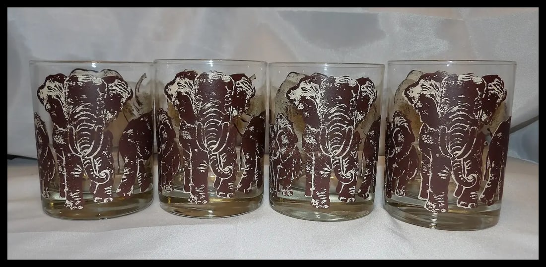 Vintage Tastesetter ELEPHANTS Safari Double Old Fashioned Cocktail Glasses - 2