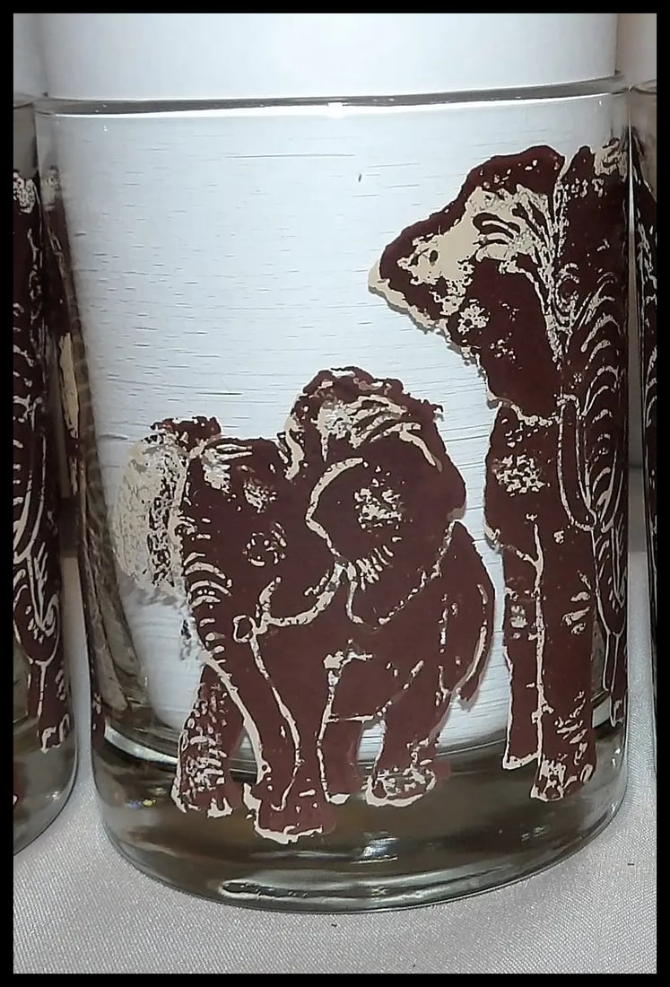 Vintage Tastesetter ELEPHANTS Safari Double Old Fashioned Cocktail Glasses - 6