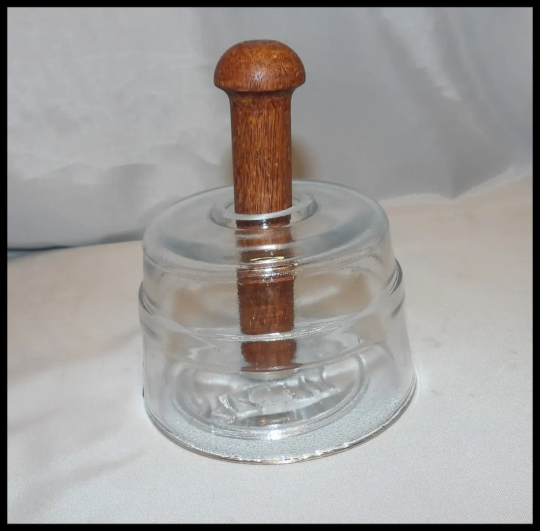 Antique Farm House Décor Glass Butter Mold with Cow Impression - 2