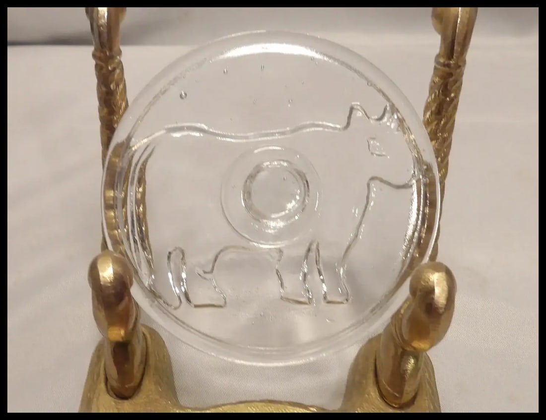 Antique Farm House Décor Glass Butter Mold with Cow Impression - 7