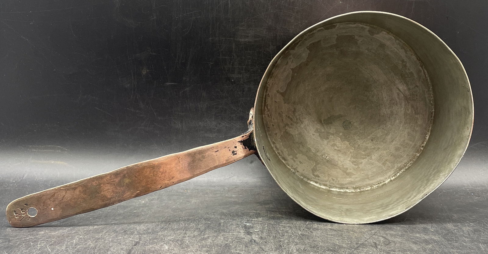 Large hand forged copper pot. Marked 55. Capacity 2 quarts. - 7