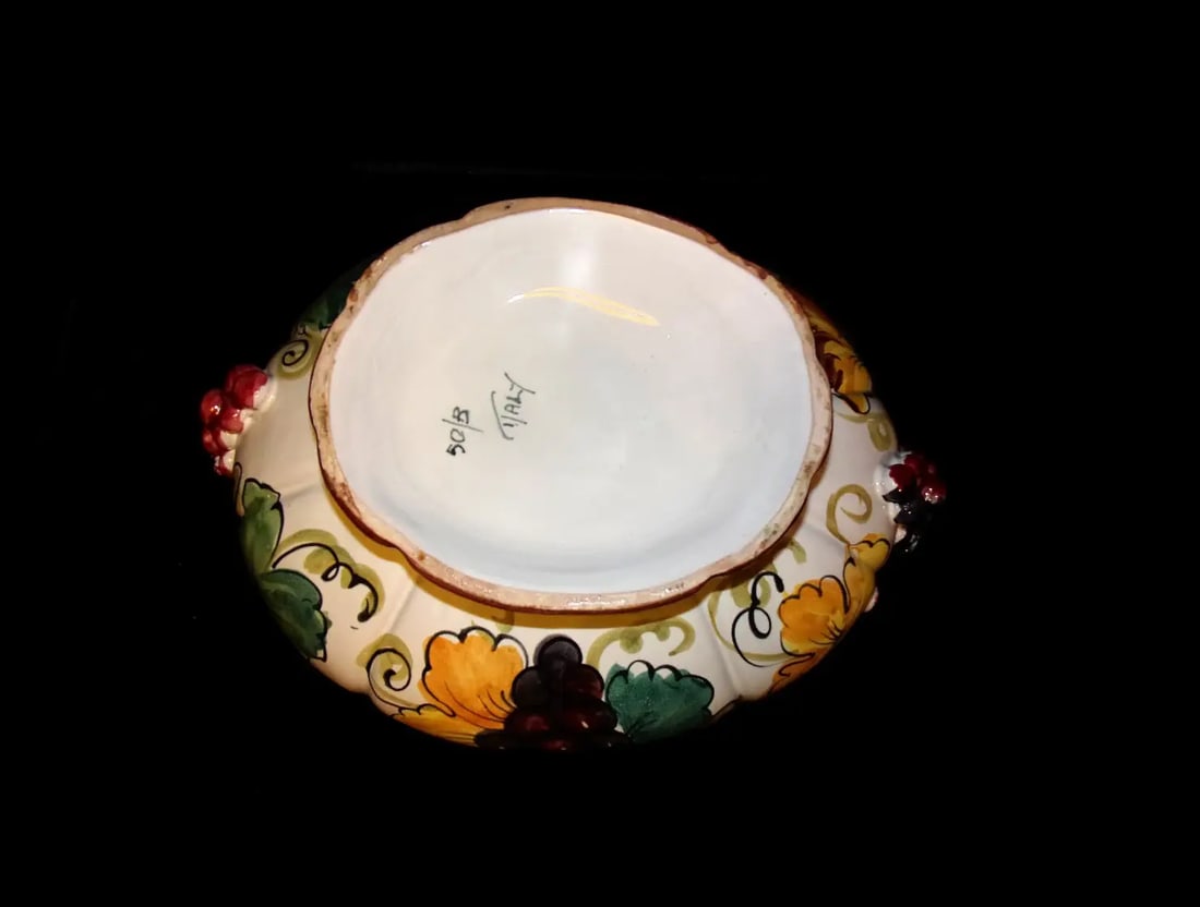 Vintage Large Italian Soup Tureen with Underplate and Grapevine Motif - 11
