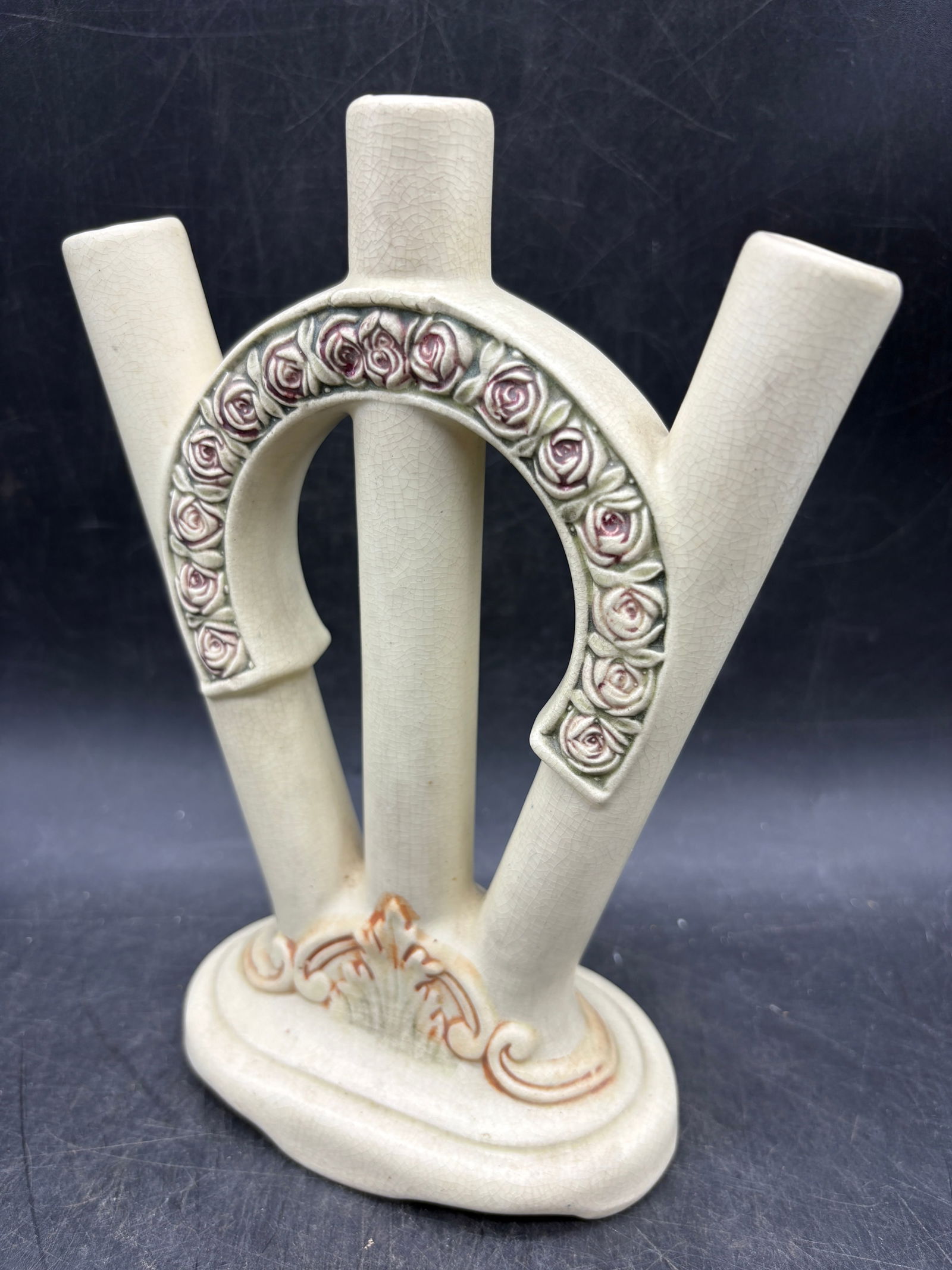 Weller ROMA Pottery Triple Bud Vase Art Pottery 1914-1920 - 2