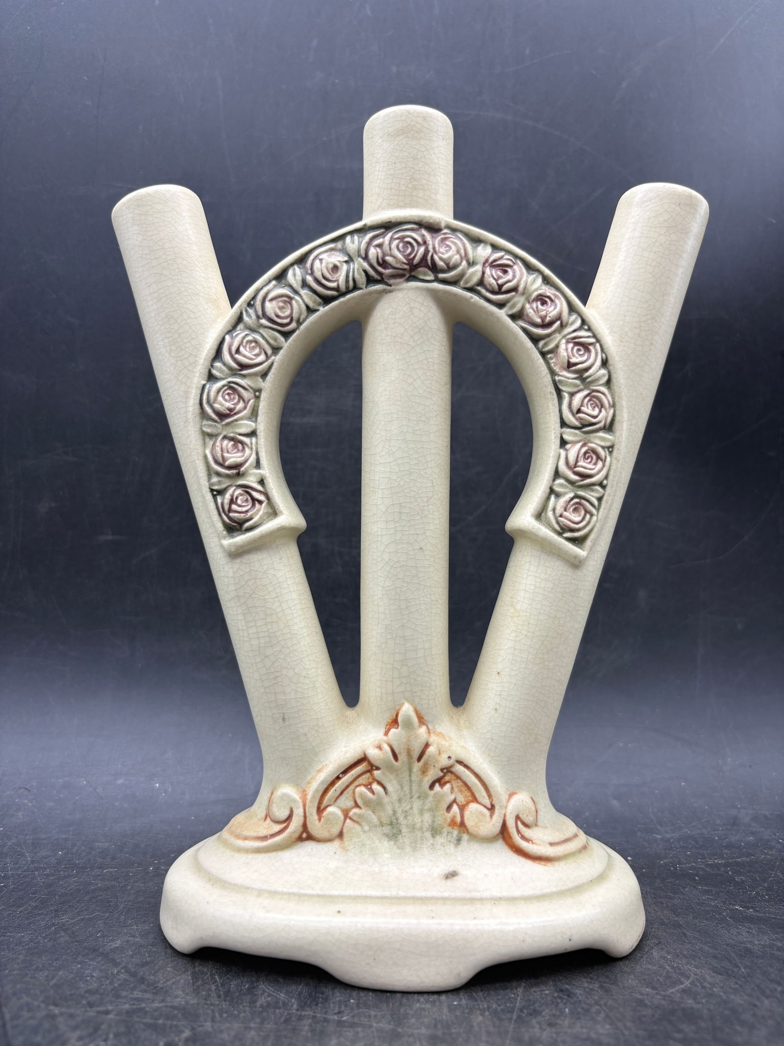 Weller ROMA Pottery Triple Bud Vase Art Pottery 1914-1920 - 4