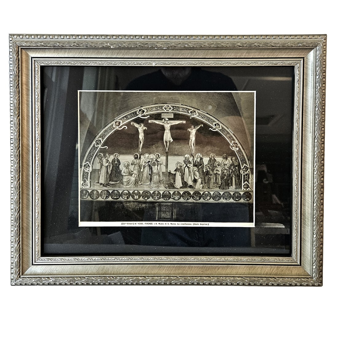 Framed 1854 Albumen Print of The Crucifixion ca. 1420–23 Fra Angelico (Guido di Pietro): Title: Framed 1854 Albumen Print of The Crucifixion ca. 1420–23 Fra Angelico (Guido di Pietro) Italian Description: Frame measures 17x14” Print measures 9.25x7.5” "The Crucifixion,"