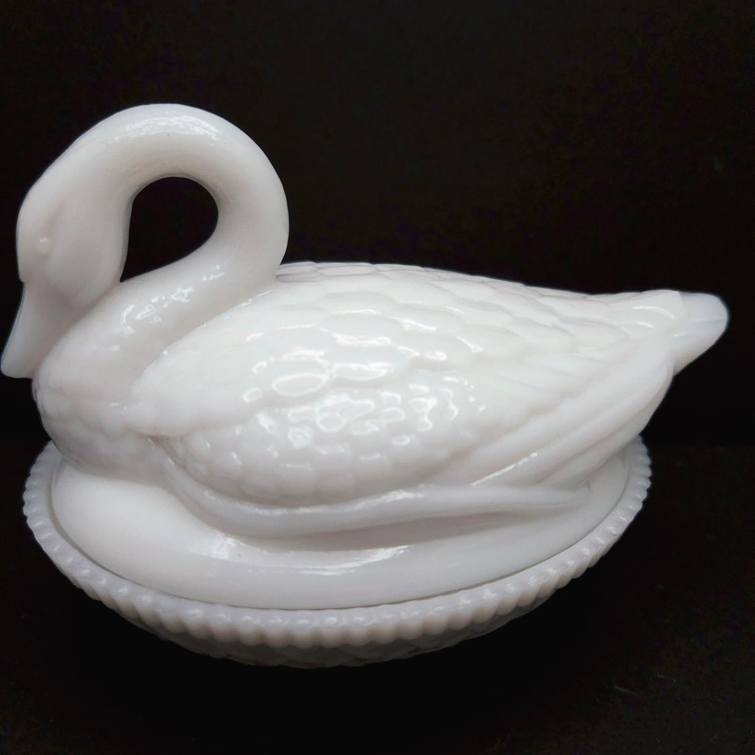 Vintage Imperial White Milk Glass Swan on a Nest Candy Dish - 2