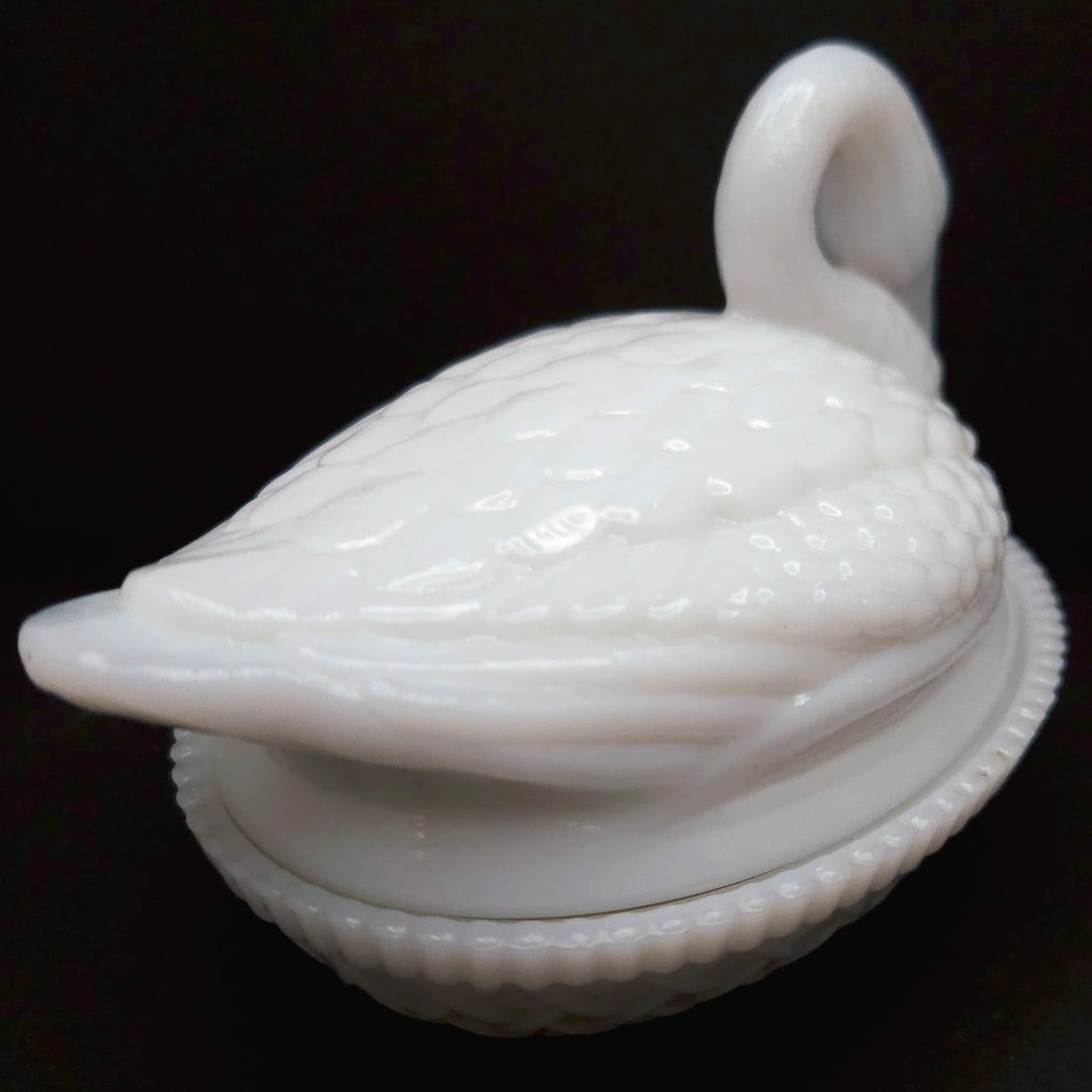 Vintage Imperial White Milk Glass Swan on a Nest Candy Dish - 3
