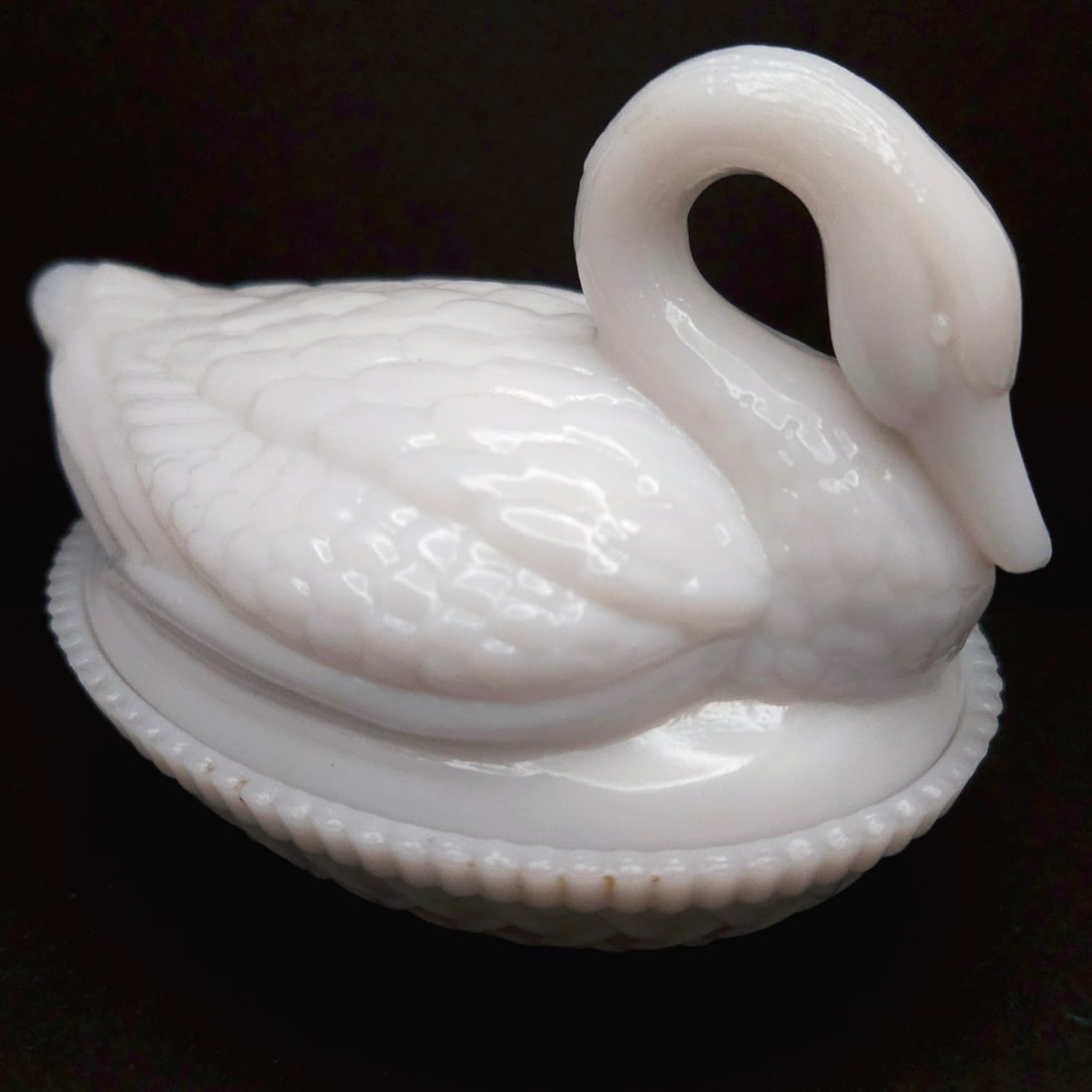 Vintage Imperial White Milk Glass Swan on a Nest Candy Dish - 4