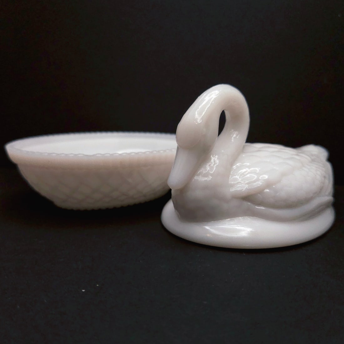 Vintage Imperial White Milk Glass Swan on a Nest Candy Dish - 6