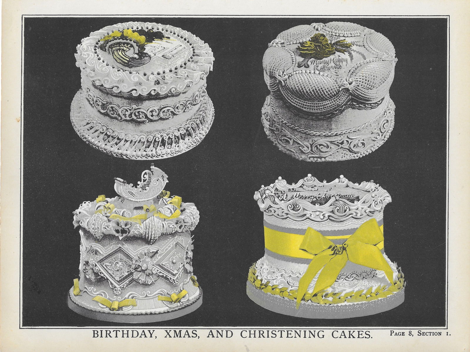 Birthday, Xmas, Christening Cakes - antique print (1 of 1)