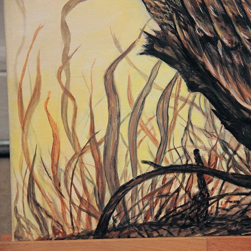 Original Acrylic on Canvas Painting Owl in the Field – Signed - 3