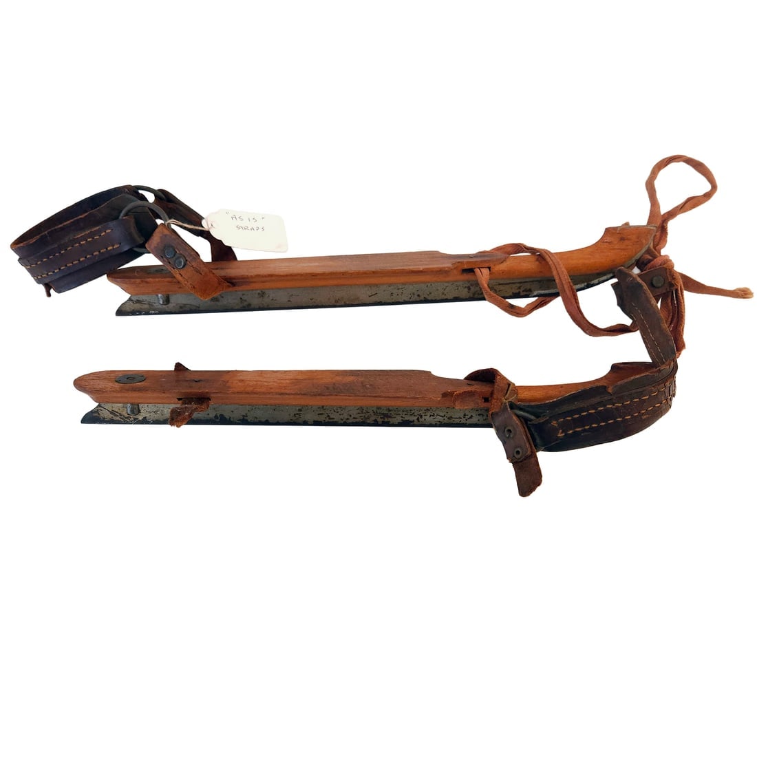 Vintage Traditional Dutch Frisian Wooden Ice Skates with Metal Blades and Leather Straps. - 3