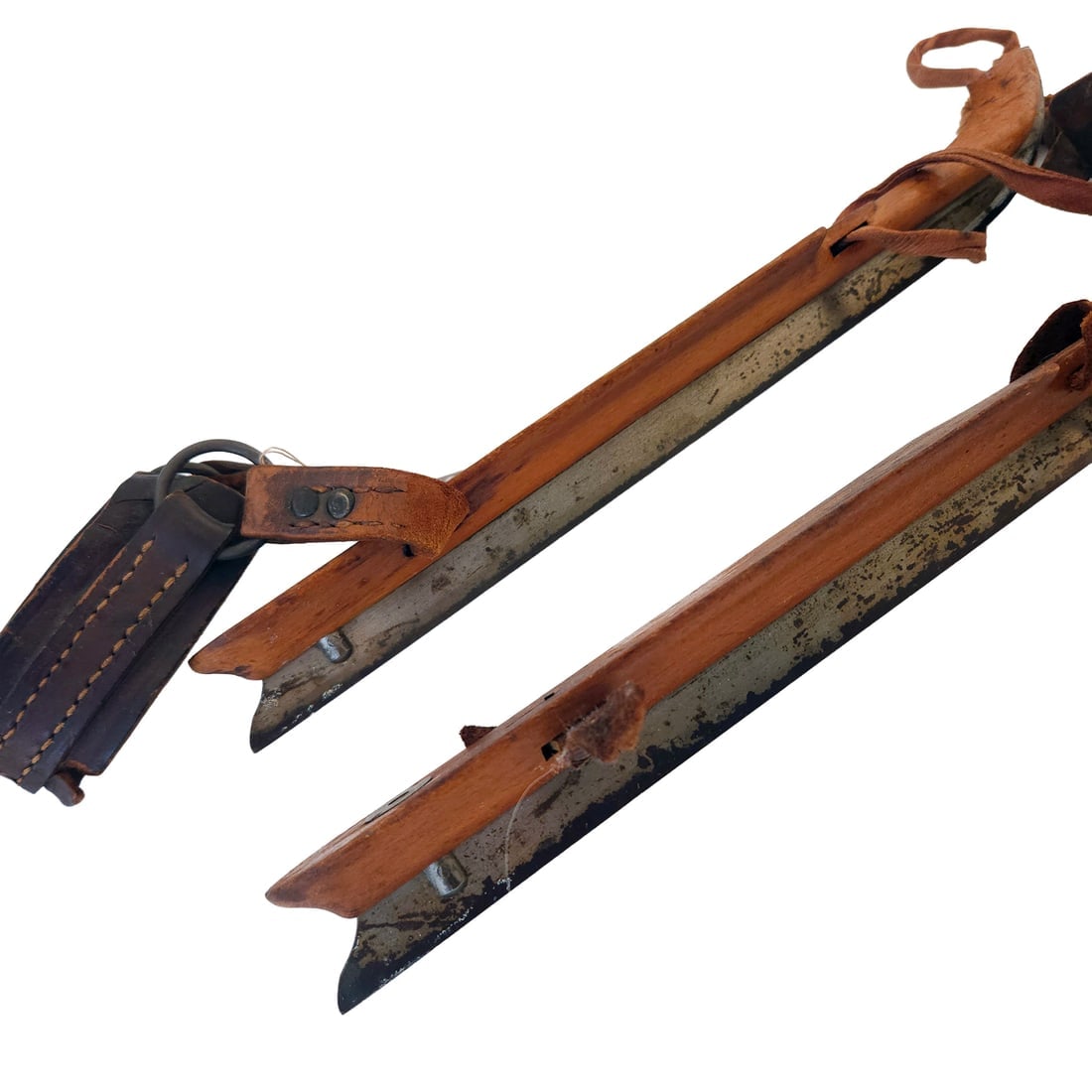 Vintage Traditional Dutch Frisian Wooden Ice Skates with Metal Blades and Leather Straps. - 4