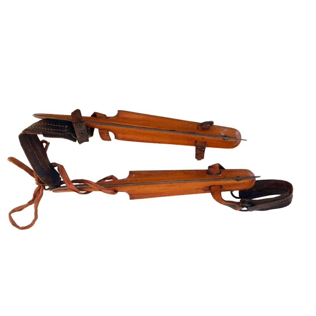 Vintage Traditional Dutch Frisian Wooden Ice Skates with Metal Blades and Leather Straps. - 5