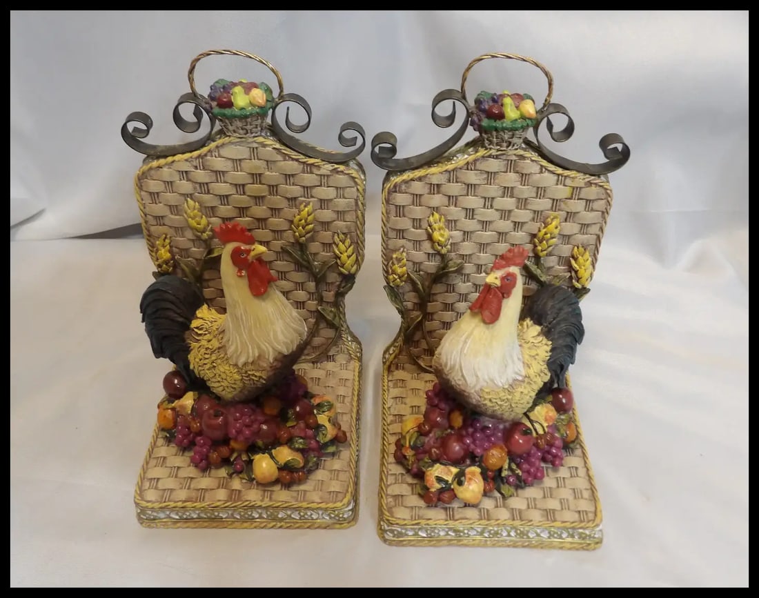 Vintage Pair of Rooster Resin Bookends - 10