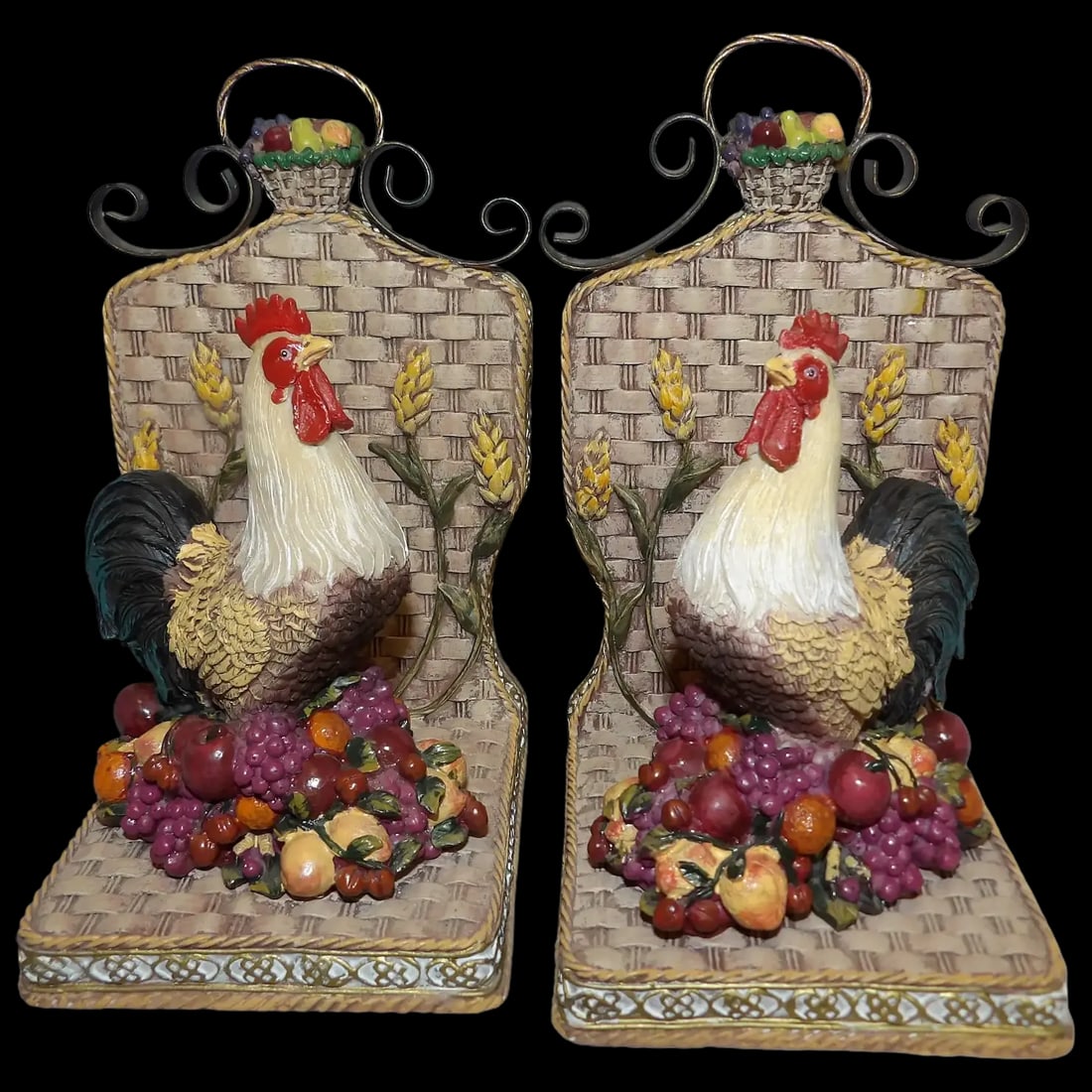 Vintage Pair of Rooster Resin Bookends: This Vintage Pair of Rooster Resin Bookends are in excellent condition. This design is hard to find and makes a beautiful set to hold your cookbook collection. They measure 6 ½” x 3