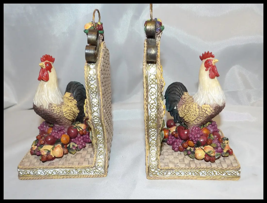Vintage Pair of Rooster Resin Bookends - 3