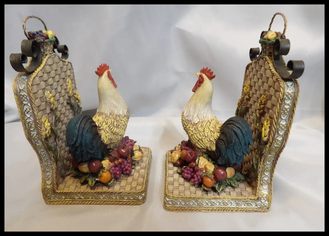 Vintage Pair of Rooster Resin Bookends - 4
