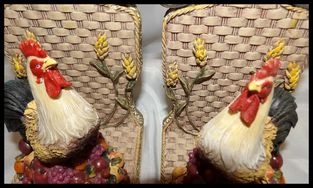 Vintage Pair of Rooster Resin Bookends - 6