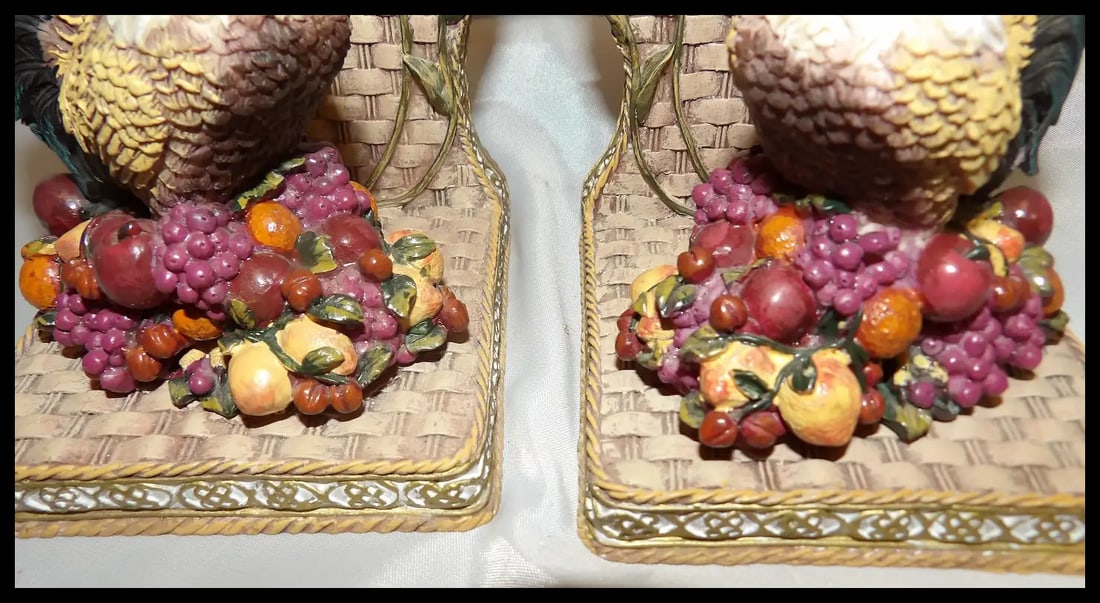 Vintage Pair of Rooster Resin Bookends - 7