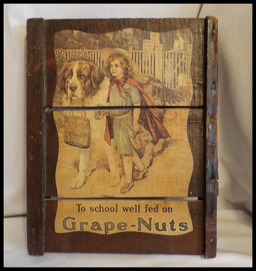 Vintage Grape Nuts Cereal Advertisement Decoupaged on Old Wood - 4