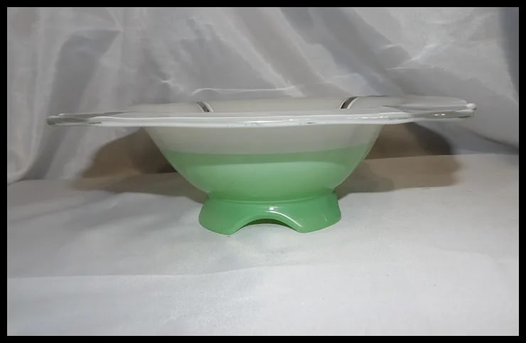 1930’s Indiana Glass Hand Painted Art Deco Green with Silver Accents Moderne Classic Footed - 4