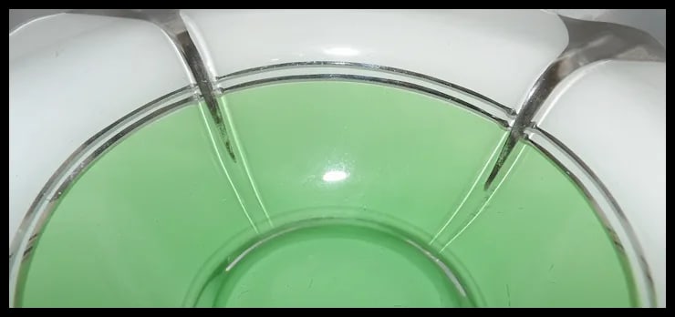 1930’s Indiana Glass Hand Painted Art Deco Green with Silver Accents Moderne Classic Footed - 6