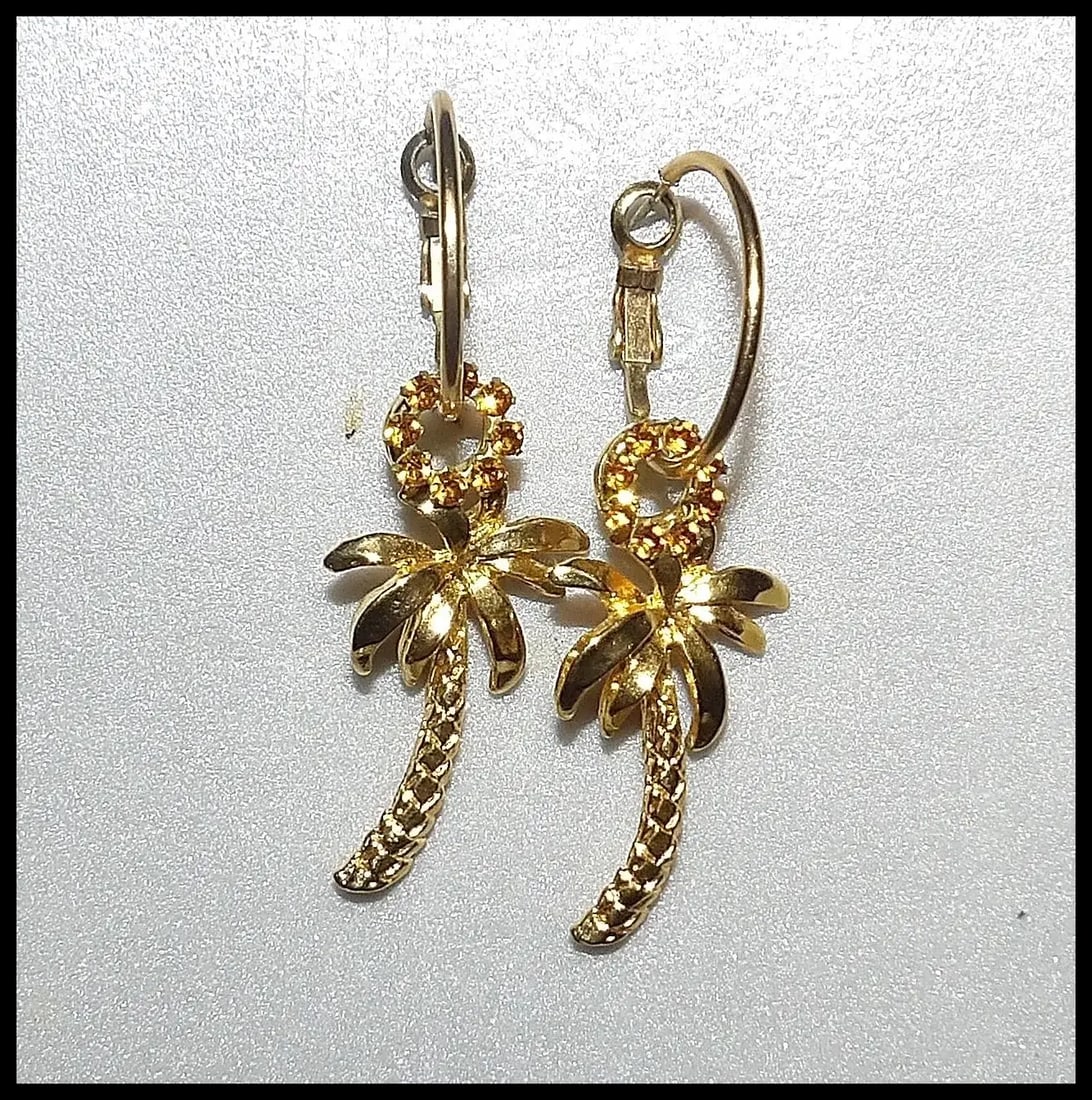 Palm Tree Gold Tone Palm Tree Post Earrings - 2