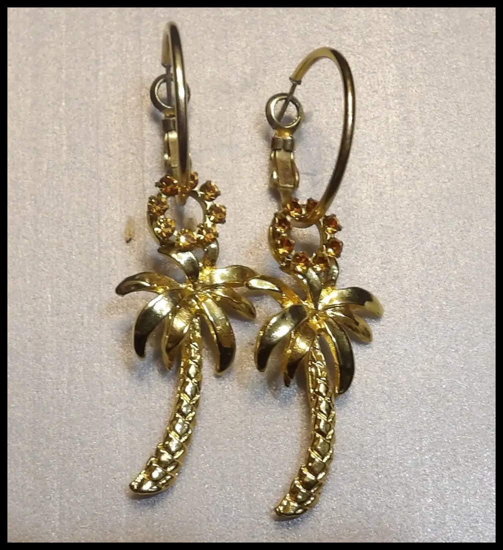 Palm Tree Gold Tone Palm Tree Post Earrings - 4
