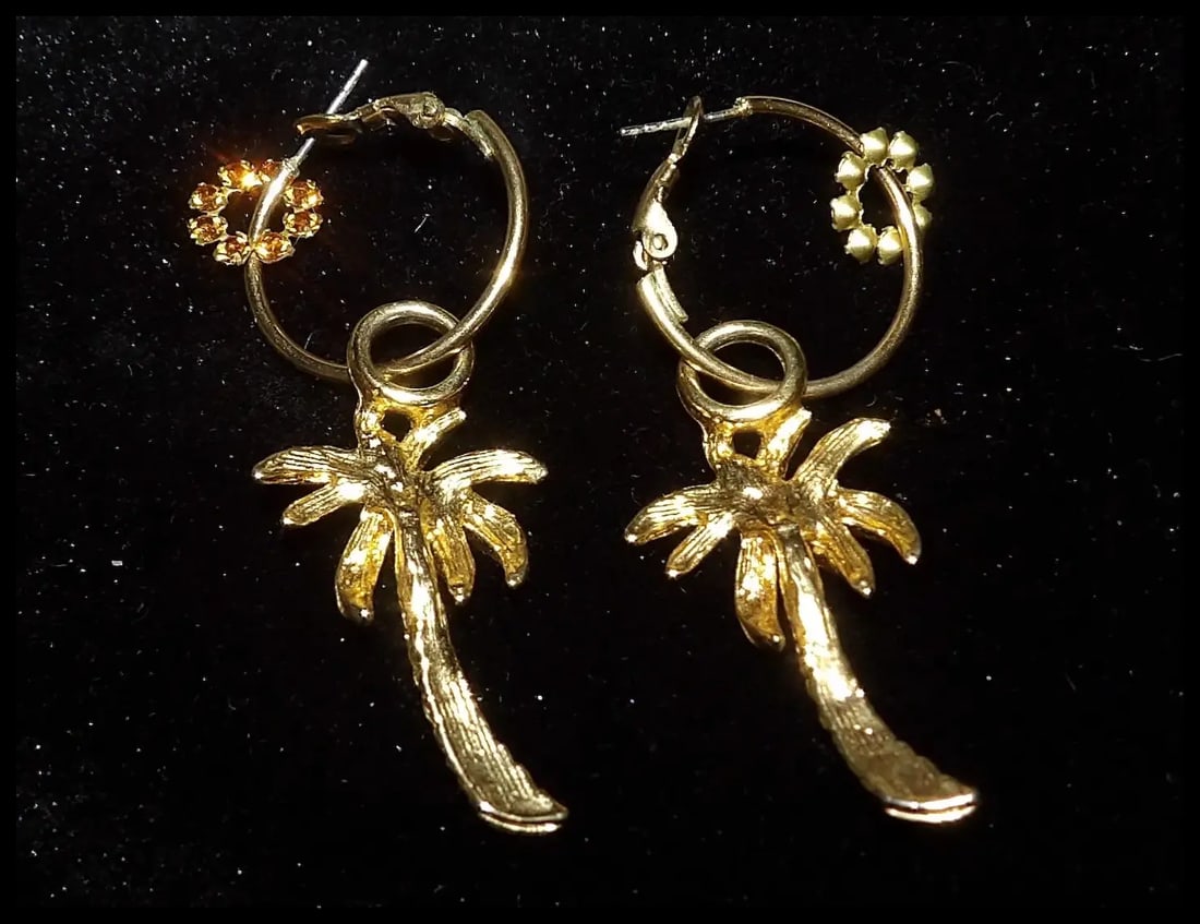 Palm Tree Gold Tone Palm Tree Post Earrings - 5