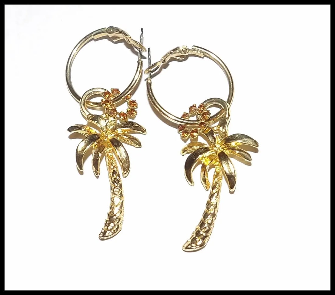 Palm Tree Gold Tone Palm Tree Post Earrings - 6