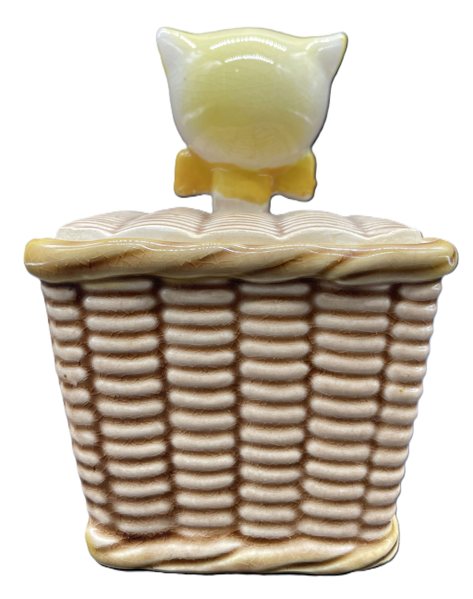 Vintage Tilso Jamin Jelly Jar Ceramic Cat In Wicker Basket - Made in Japan - 5