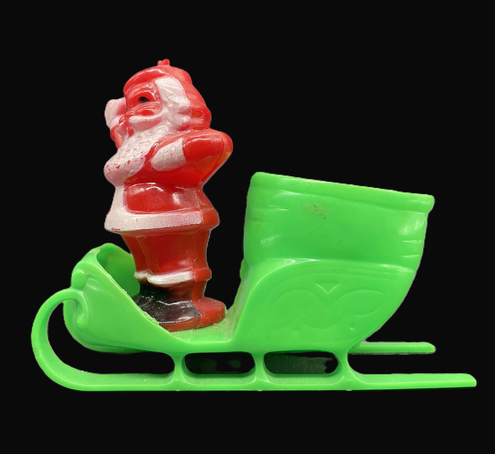 Vintage Rosbro Rosen Santa in Green Sleigh Candy Container Lollipop Holder - 2
