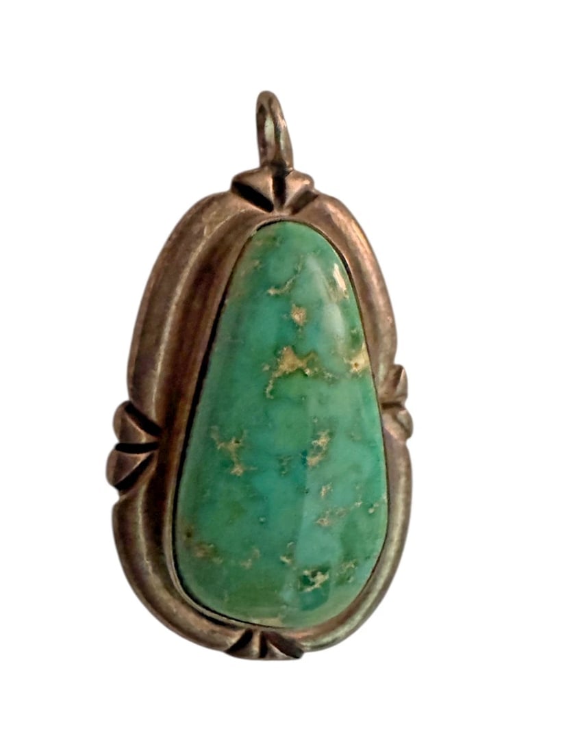 Vintage old pawn Sterling Silver and Turquoise handcrafted Navajo Pendant - 4