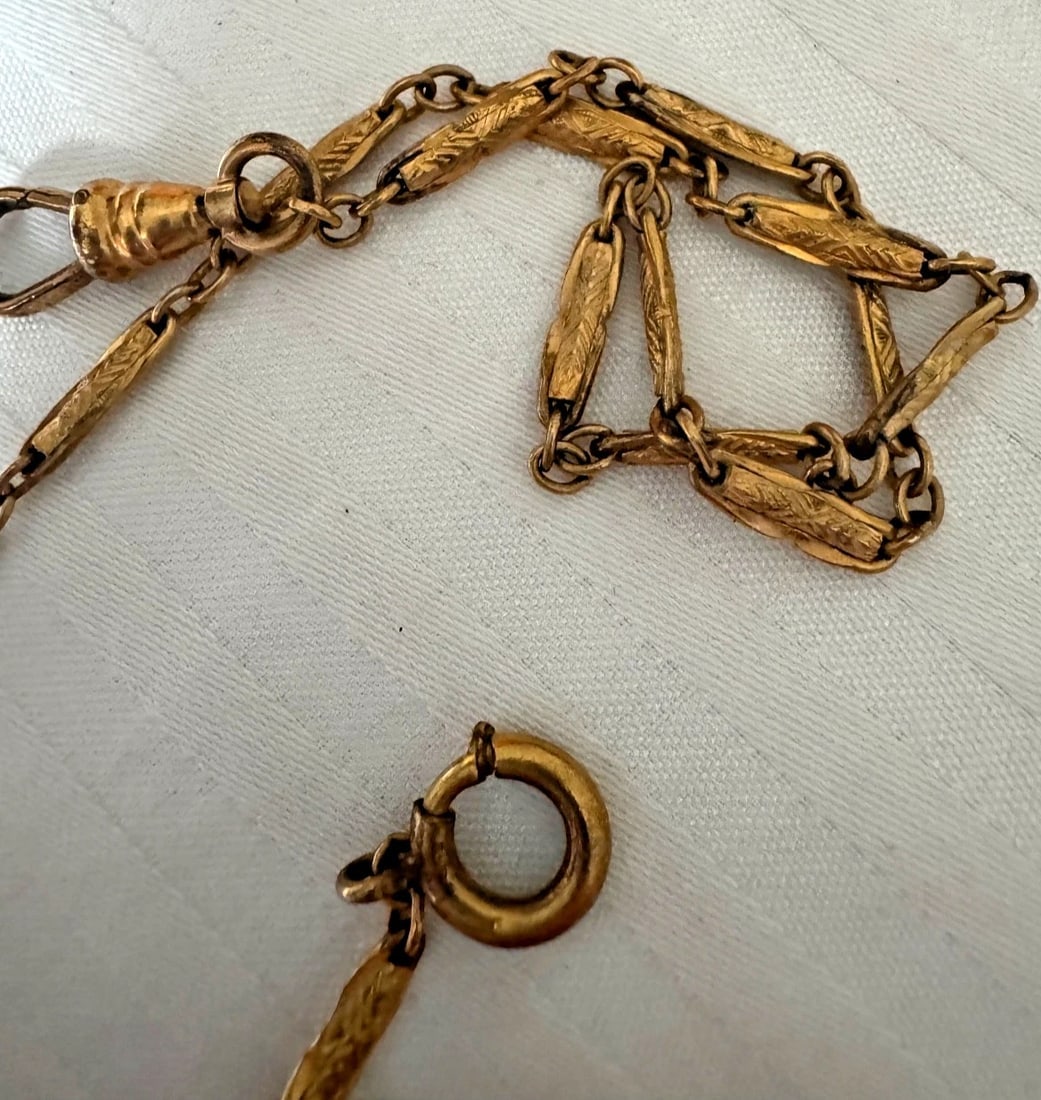 Antique Yellow Gold Filled GF Watch Fob Chain 12" long - 2