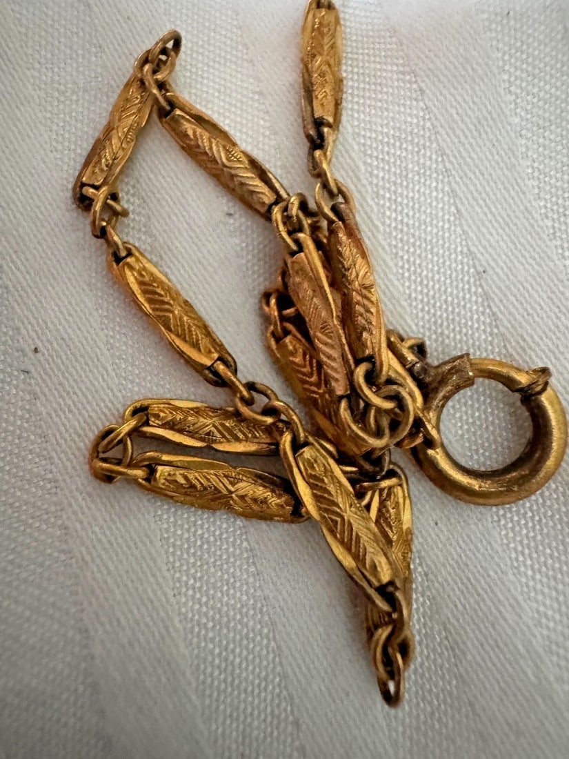 Antique Yellow Gold Filled GF Watch Fob Chain 12" long - 3