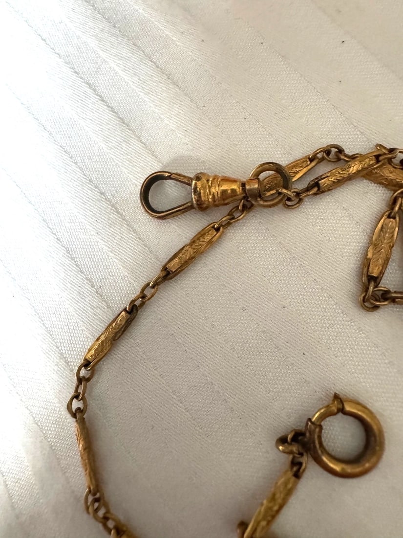Antique Yellow Gold Filled GF Watch Fob Chain 12" long - 7
