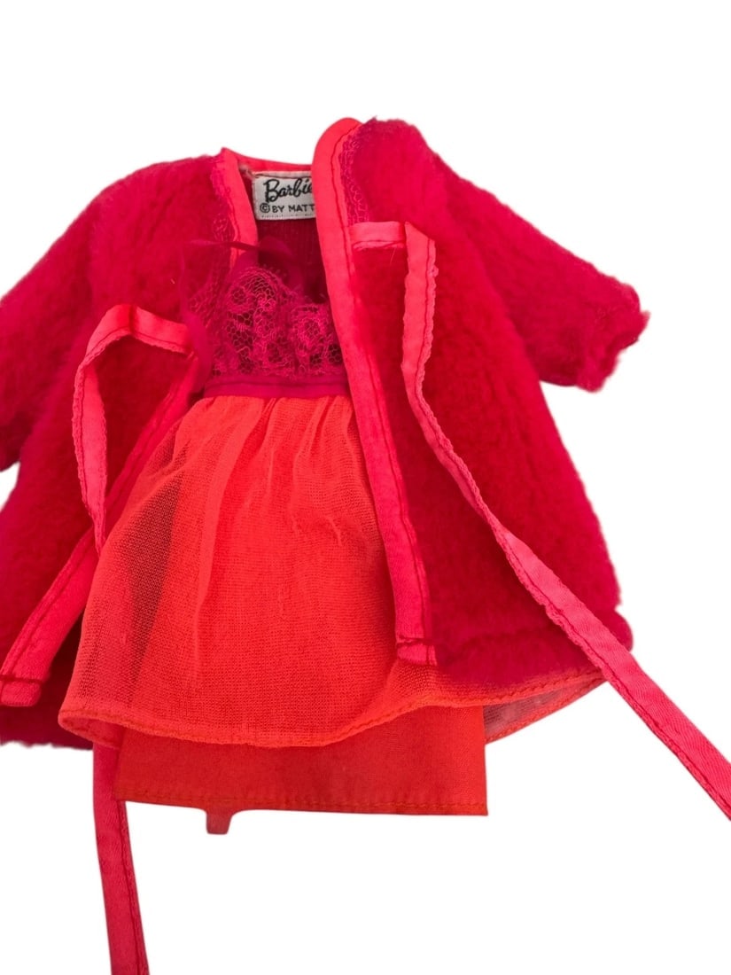 Vintage 1969 Mattel Barbie 1867 Dreams In Red Fur Robe Nightgown plus KEN items - 13