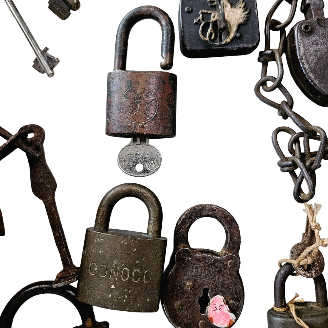 Vintage Brass and Steel Padlocks including Railroad - 10
