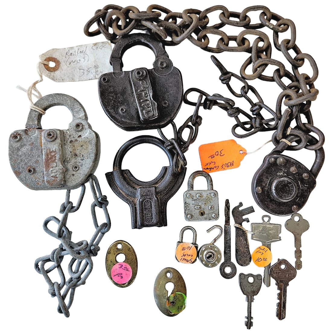 Vintage Brass and Steel Padlocks including Railroad - 2